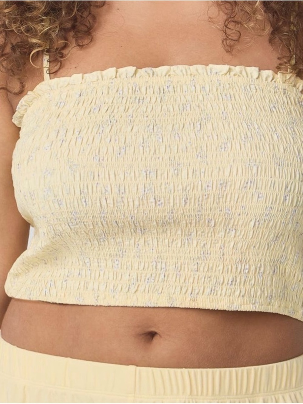 Yellow Smocked Crop Tank Top with Thin Straps